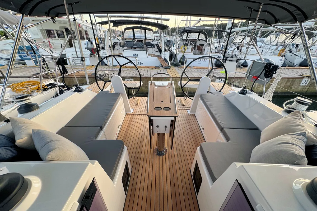 Deck of Ivana, a Bavaria C42 sailboat at Grad Pula, Croatia