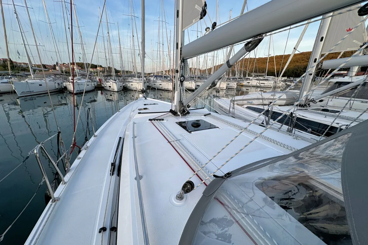 Deck of Ivana, a Bavaria C42 sailboat at Grad Pula, Croatia