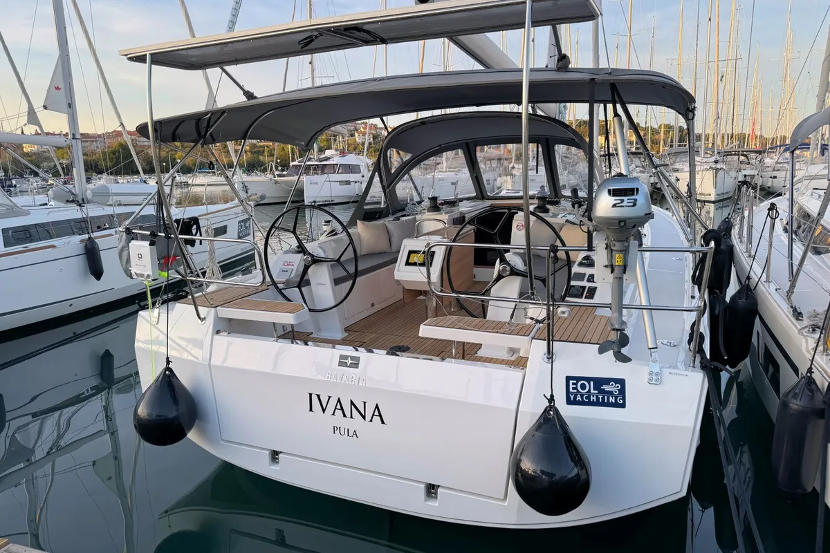 Deck of Ivana, a Bavaria C42 sailboat at Grad Pula, Croatia