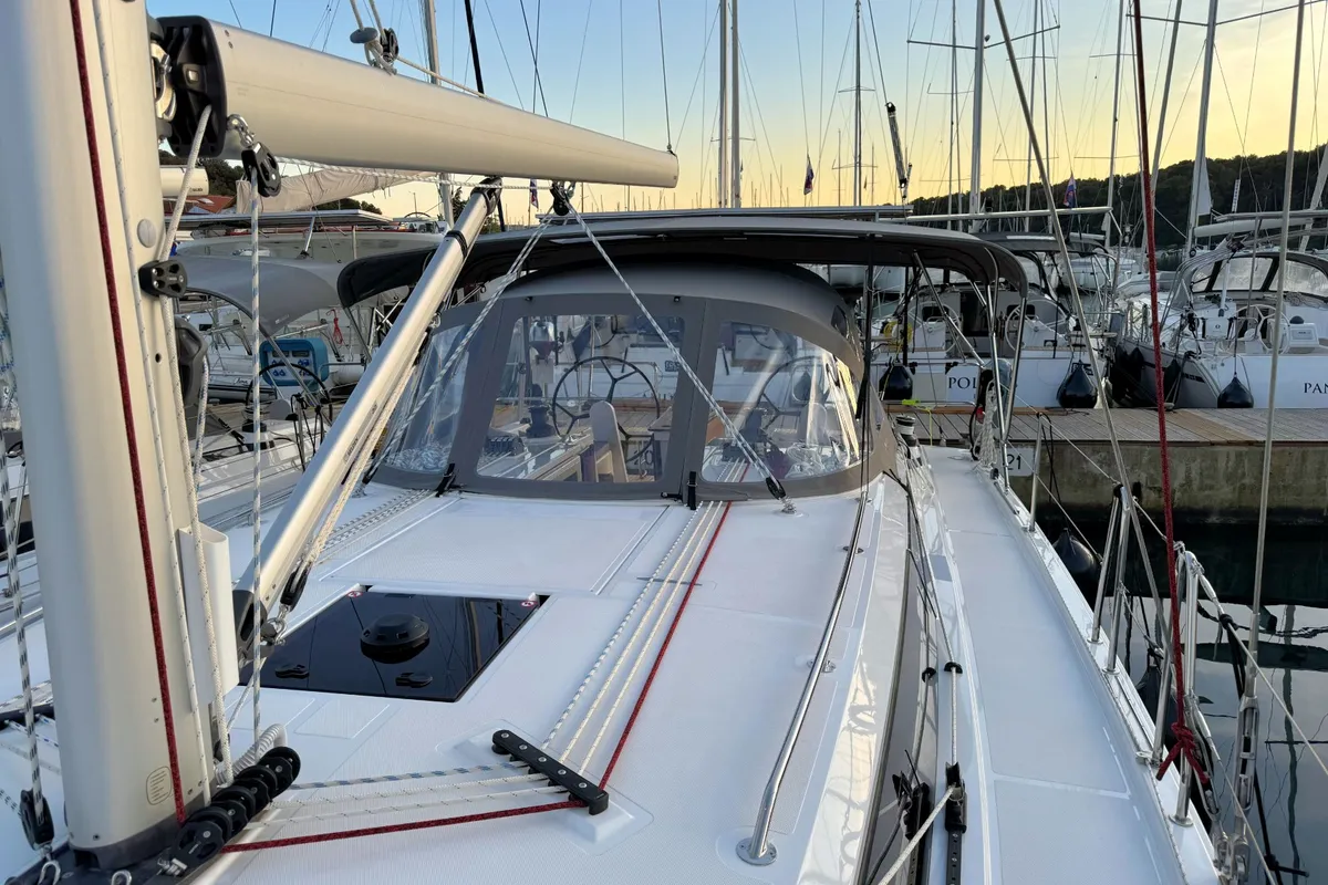 Deck of Ivana, a Bavaria C42 sailboat at Grad Pula, Croatia