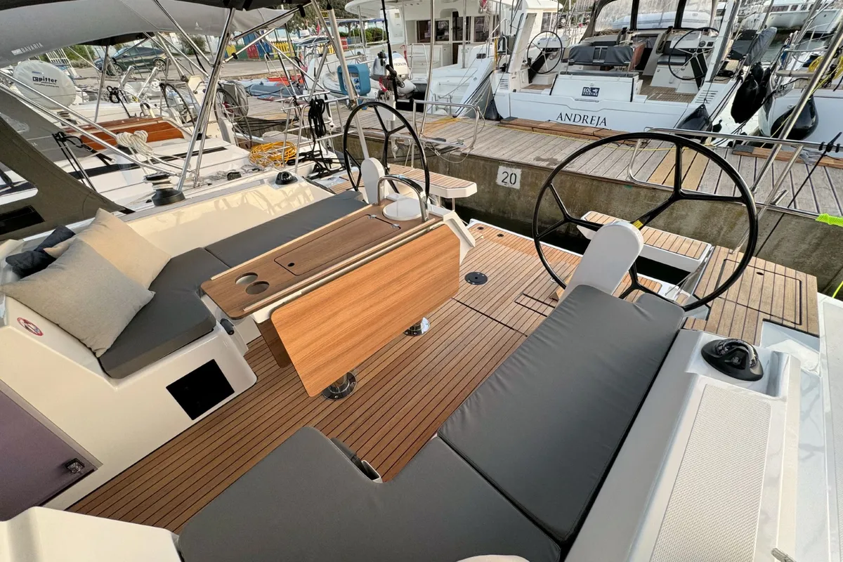 Cockpit of Ivana, a Bavaria C42 sailboat at Grad Pula, Croatia
