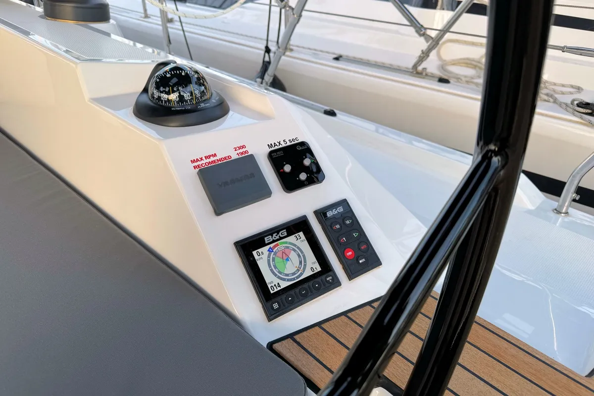 Cockpit of Ivana, a Bavaria C42 sailboat at Grad Pula, Croatia