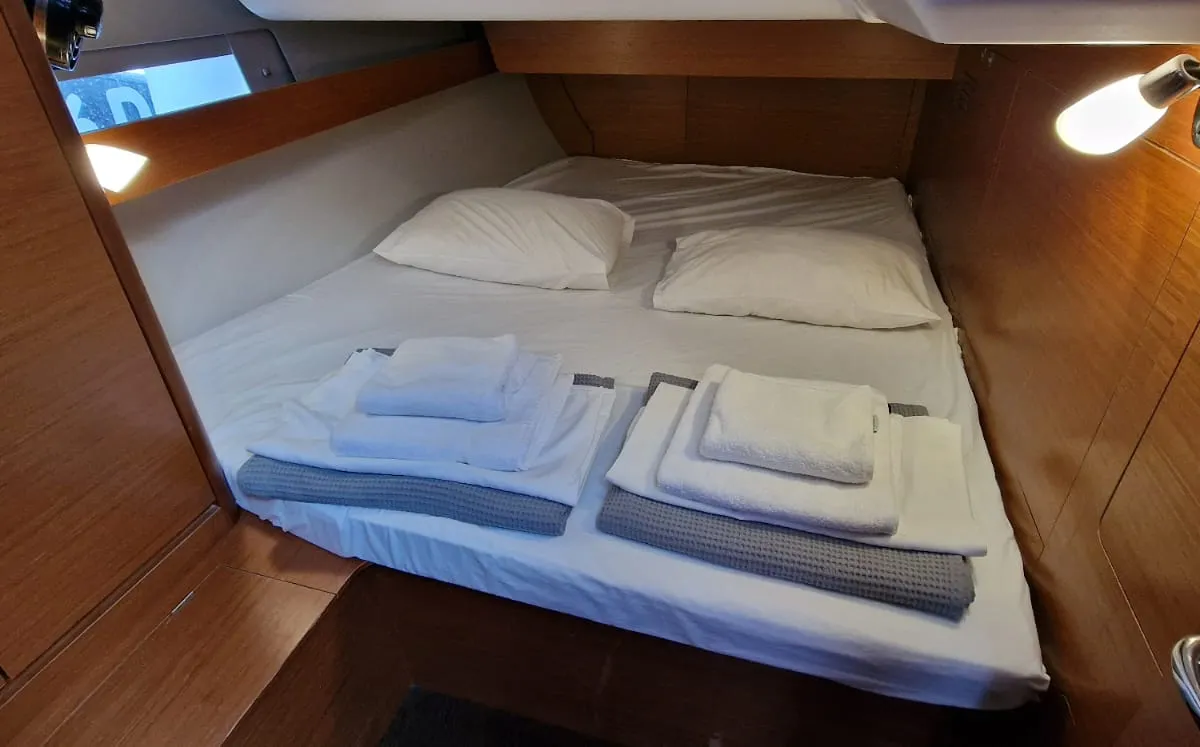 Cabin on Despina, a Dufour 460 Grand Large sailboat at Athens, Greece