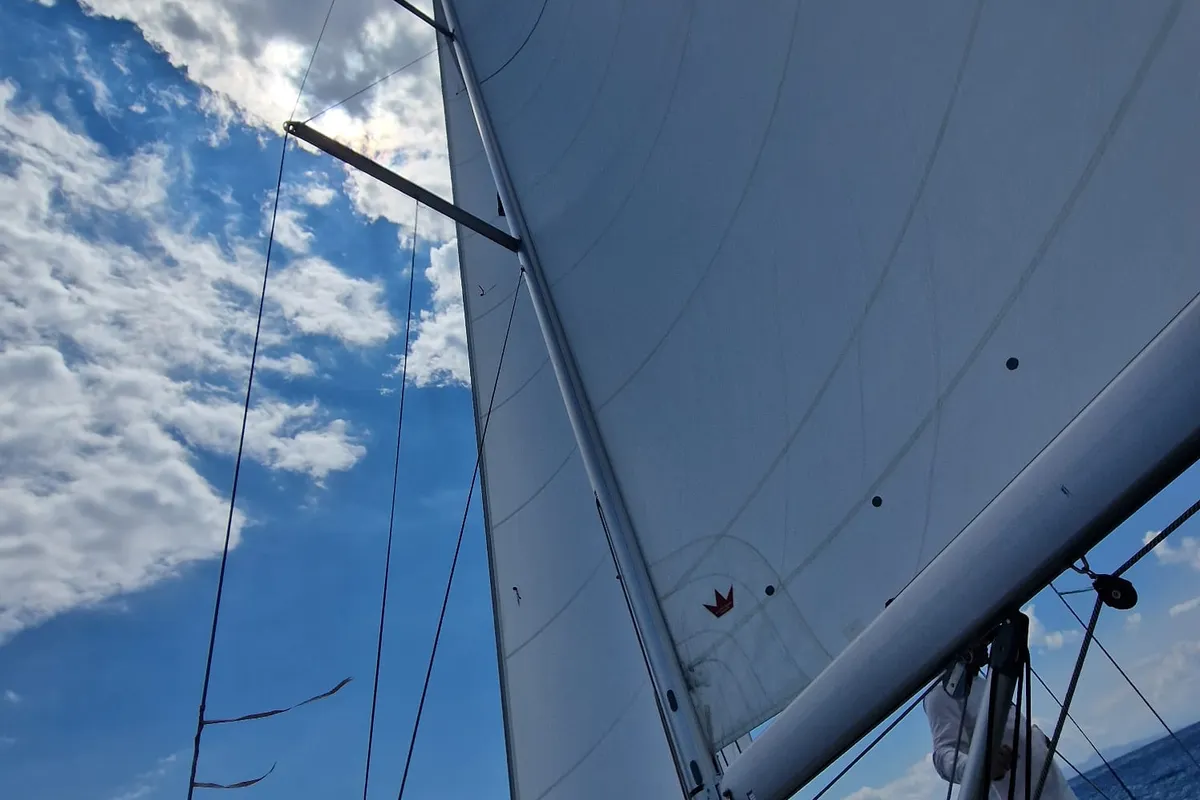 Exterior view of Despina, a Dufour 460 Grand Large sailboat at Athens, Greece