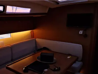 Salon of Despina, a Dufour 460 Grand Large sailboat at Athens, Greece