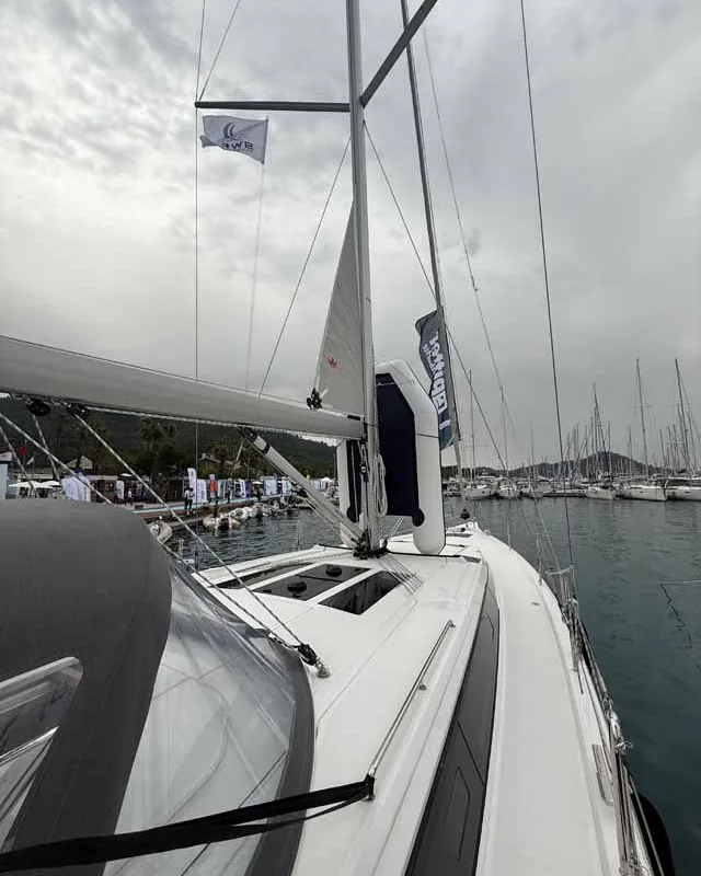 Deck of ELIFOZZI, a Bavaria C46 sailboat at Fethiye, Turkey