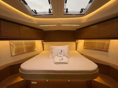 Cabin on ELIFOZZI, a Bavaria C46 sailboat at Fethiye, Turkey