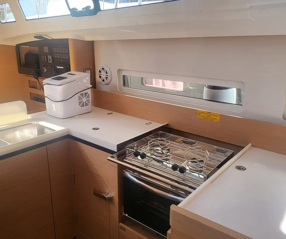 Galley of Freya, a Jeanneau Sun Odyssey 410 sailboat at Grad Biograd na Moru, Croatia