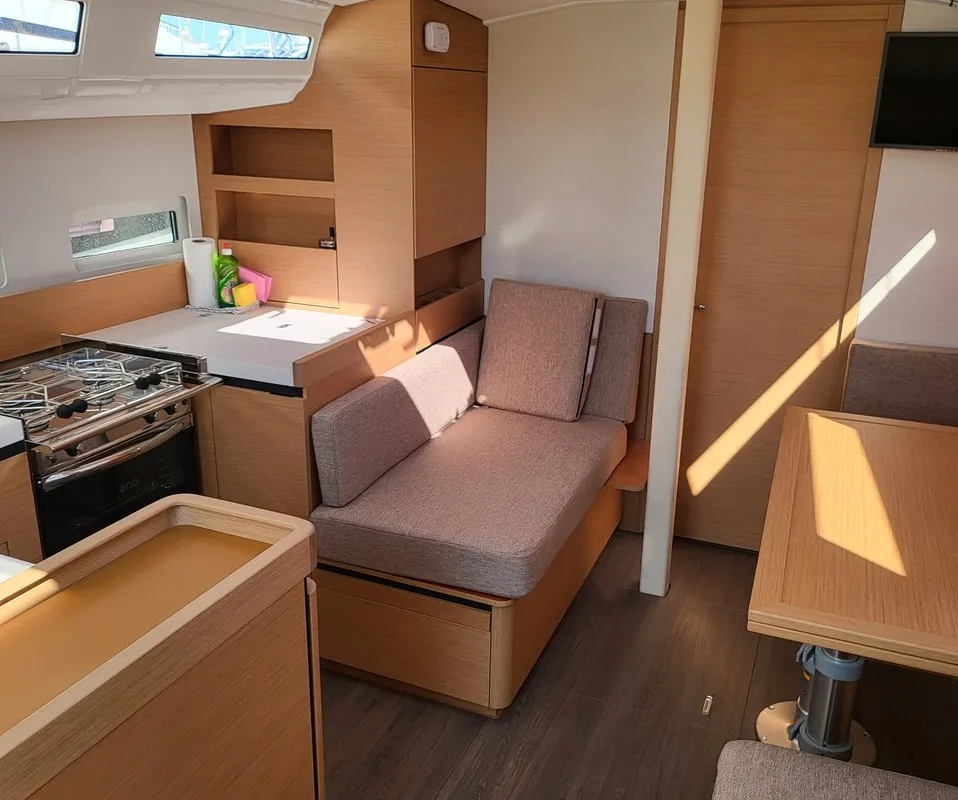 Salon of Freya, a Jeanneau Sun Odyssey 410 sailboat at Grad Biograd na Moru, Croatia