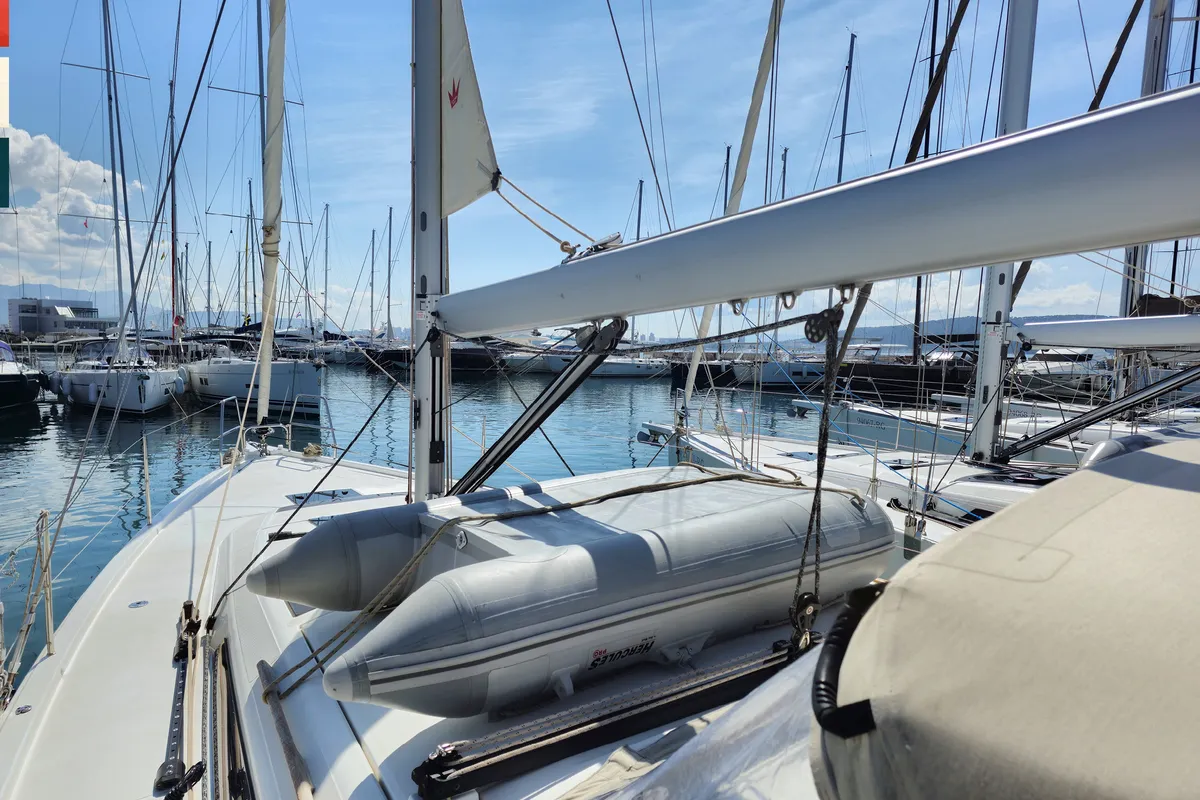 Deck of Dufour 430 GL, a sailboat at Kaštela, Croatia