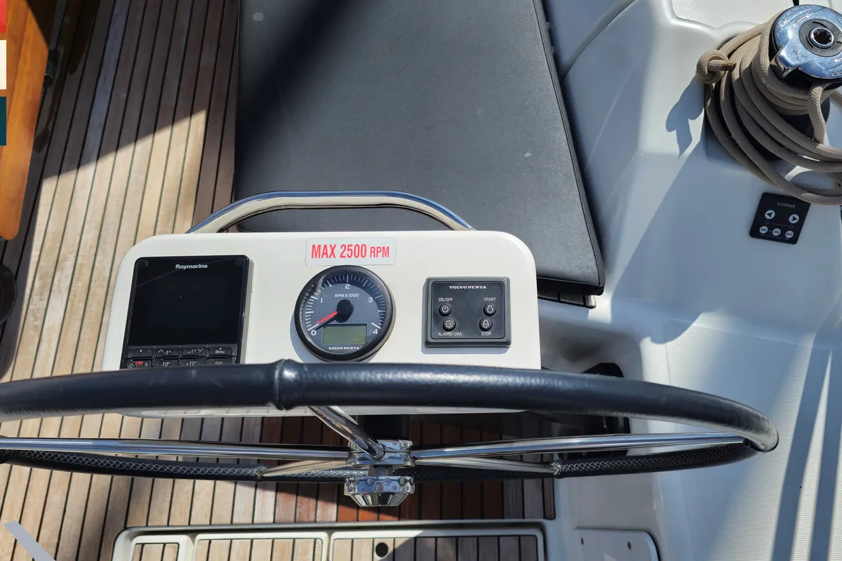 Cockpit of Dufour 430 GL, a sailboat at Kaštela, Croatia