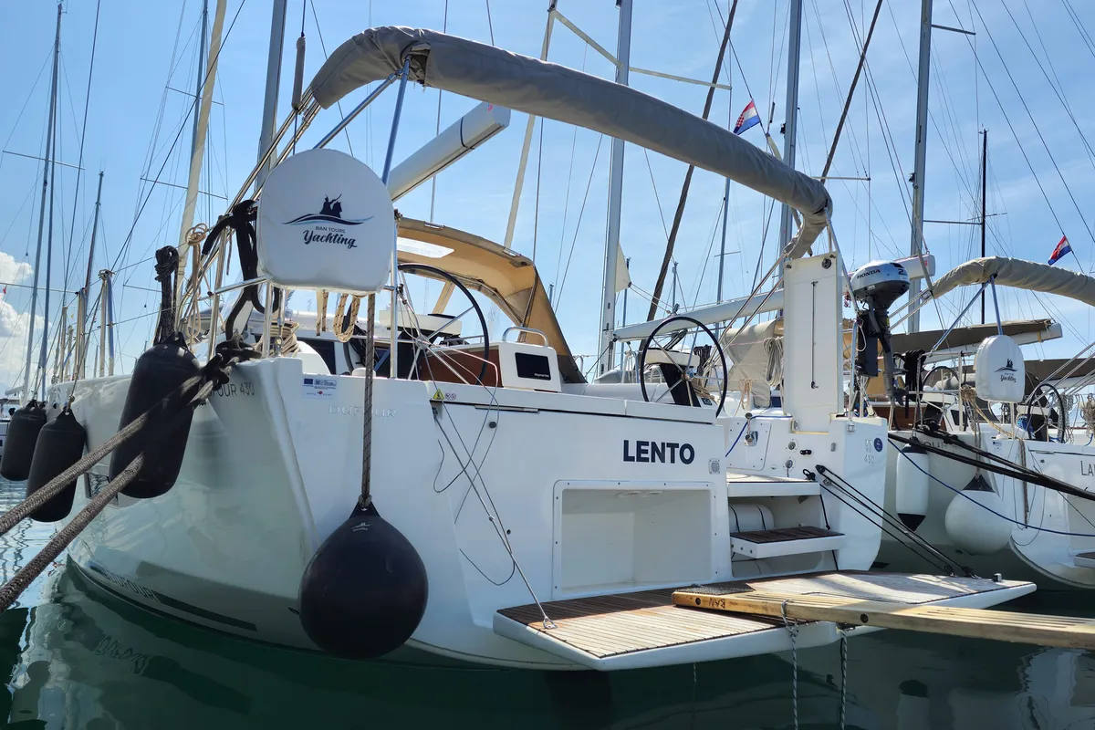 Exterior view of Dufour 430 GL, a sailboat at Kaštela, Croatia