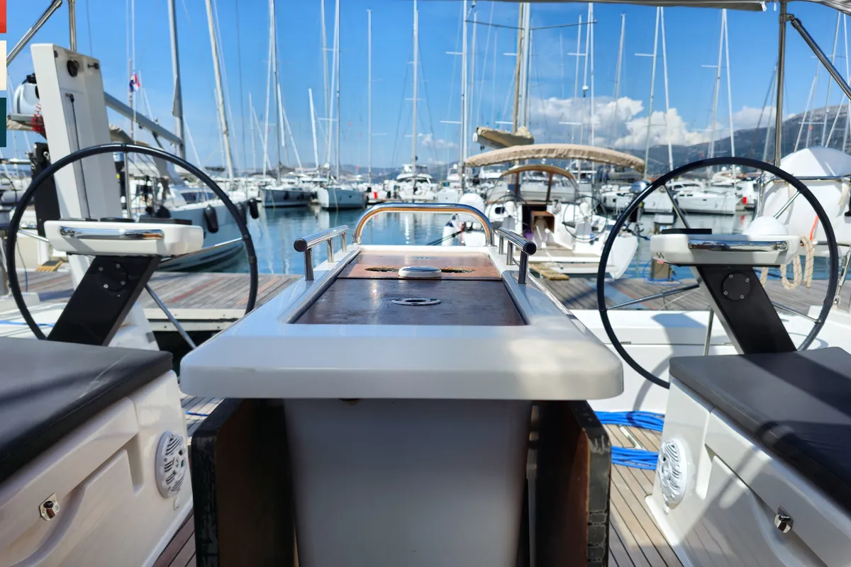 Cockpit of Dufour 430 GL, a sailboat at Kaštela, Croatia