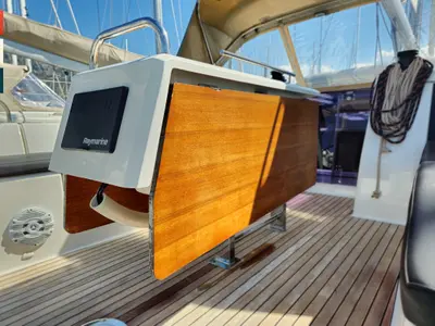 Deck of Dufour 430 GL, a sailboat at Kaštela, Croatia