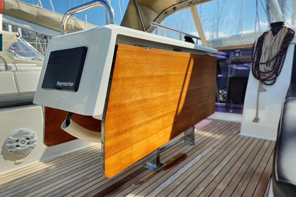 Deck of Dufour 430 GL, a sailboat at Kaštela, Croatia