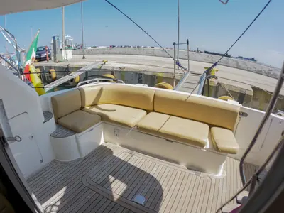 Deck of Princess 38, a motorboat at Parikia, Greece
