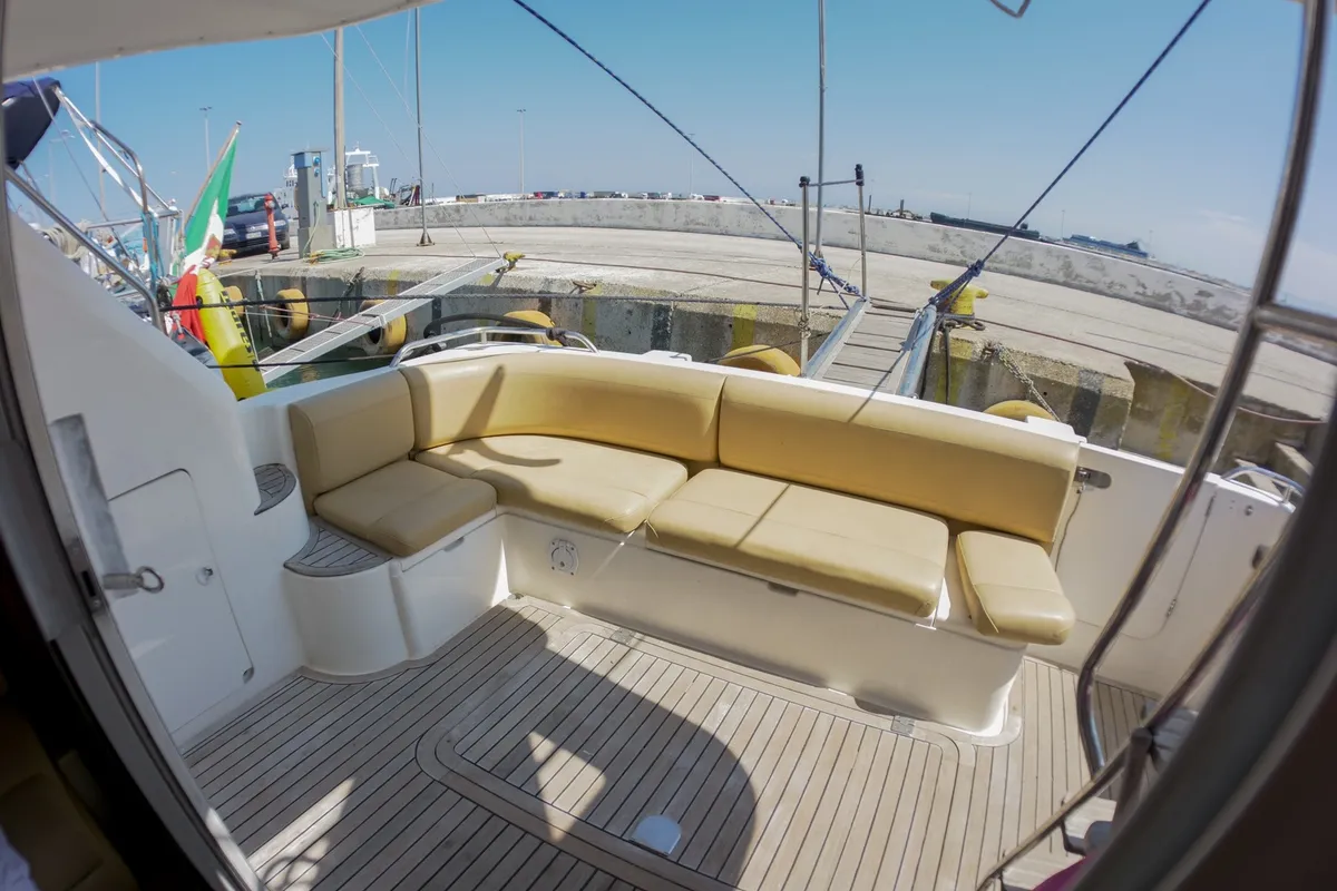 Deck of Princess 38, a motorboat at Parikia, Greece