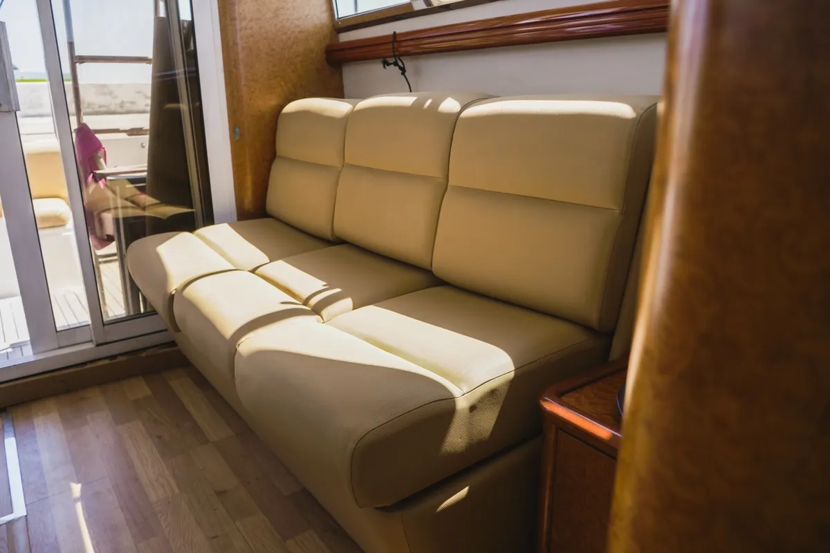 Salon of Princess 38, a motorboat at Parikia, Greece