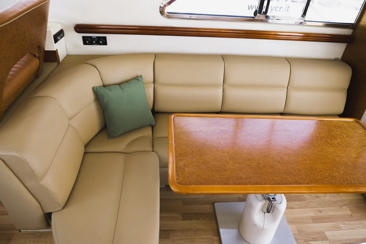 Salon of Princess 38, a motorboat at Parikia, Greece