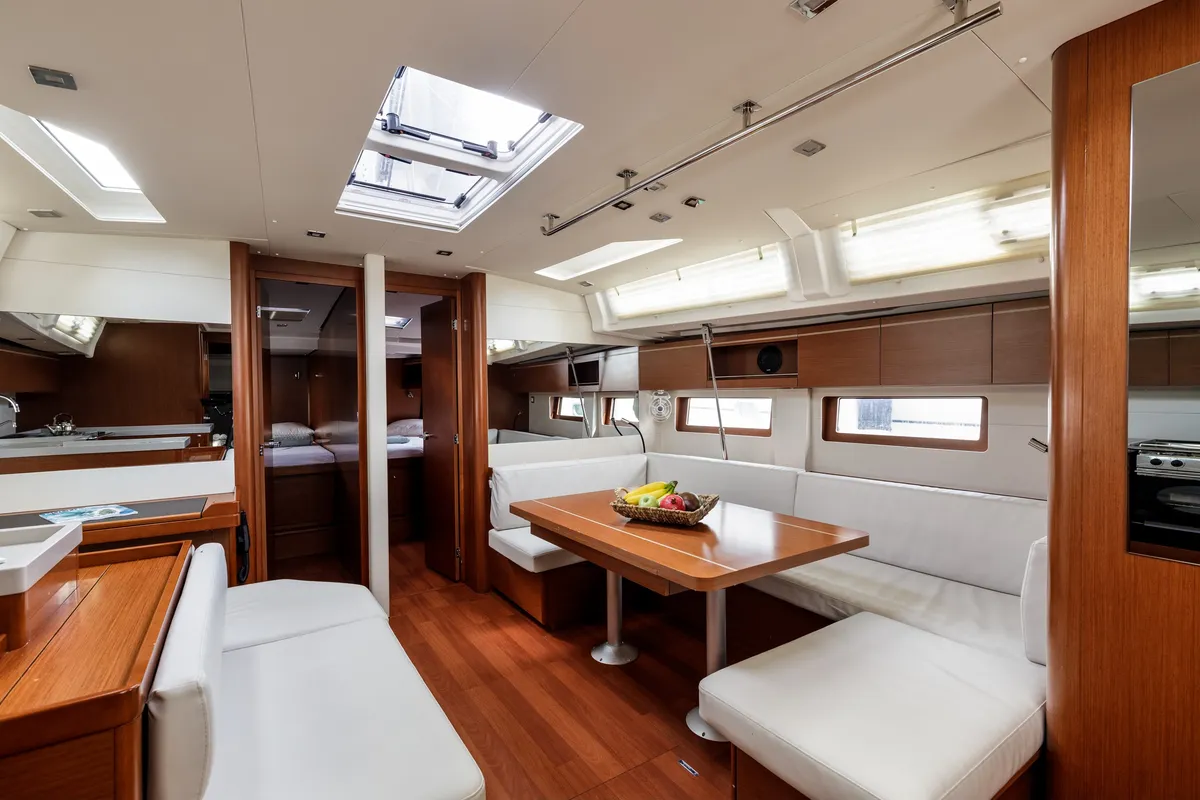 Salon of Viennastar, a Beneteau Oceanis 51.1 sailboat at Athens, Greece