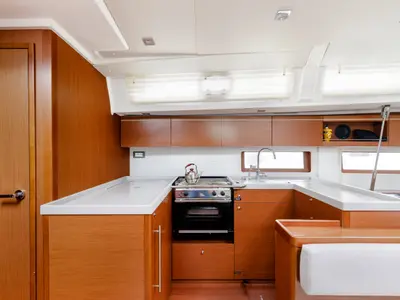 Galley of Viennastar, a Beneteau Oceanis 51.1 sailboat at Athens, Greece