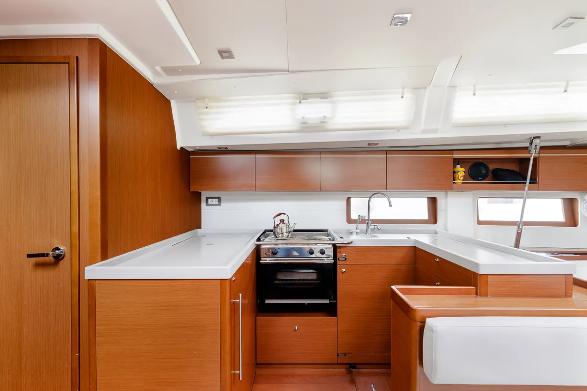 Galley of Viennastar, a Beneteau Oceanis 51.1 sailboat at Athens, Greece
