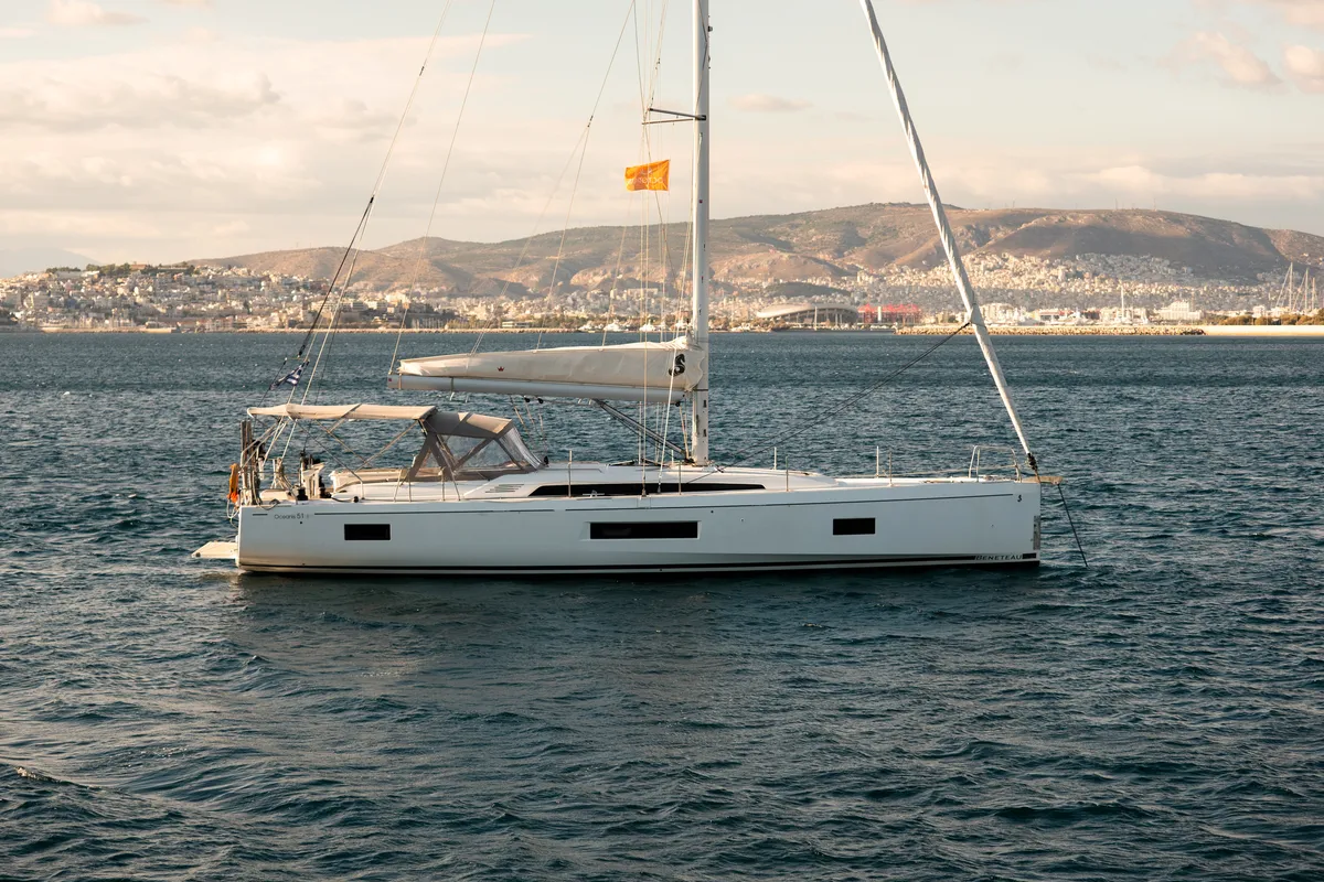 Exterior view of Viennastar, a Beneteau Oceanis 51.1 sailboat at Athens, Greece