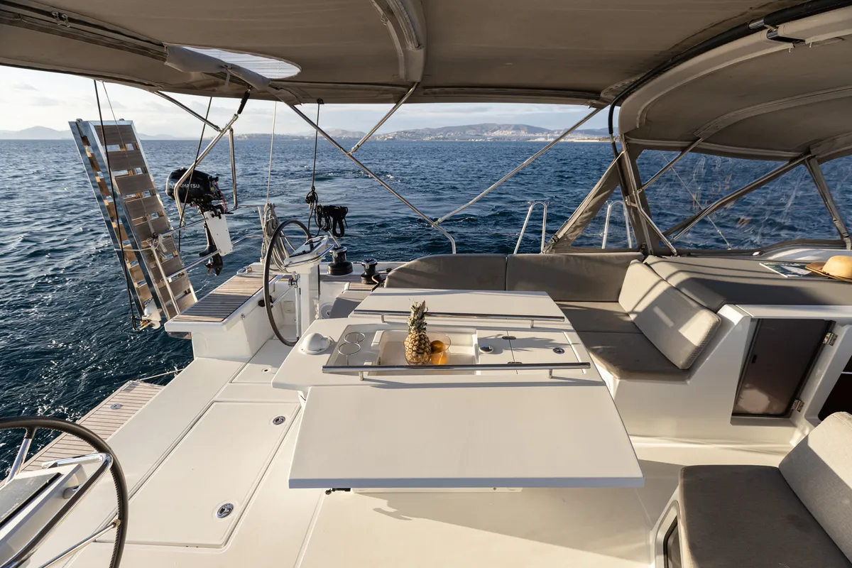 Cockpit of Viennastar, a Beneteau Oceanis 51.1 sailboat at Athens, Greece