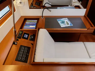 Salon of Viennastar, a Beneteau Oceanis 51.1 sailboat at Athens, Greece