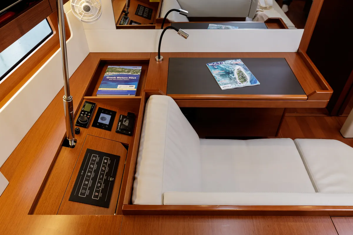 Salon of Viennastar, a Beneteau Oceanis 51.1 sailboat at Athens, Greece