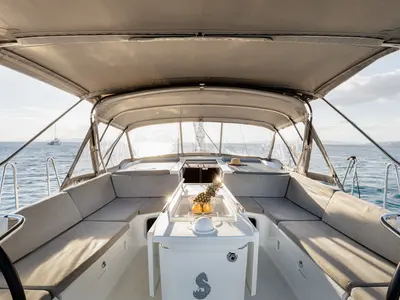 Cockpit of Viennastar, a Beneteau Oceanis 51.1 sailboat at Athens, Greece