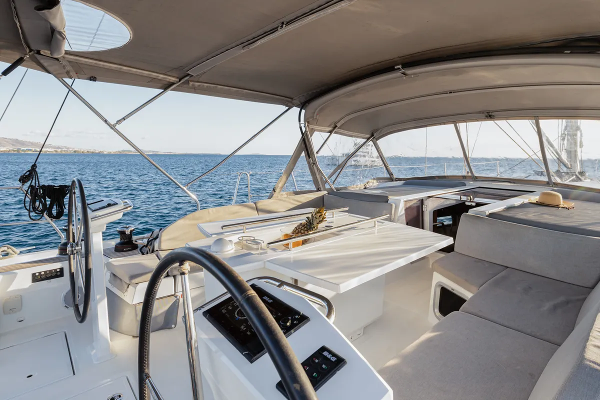 Cockpit of Viennastar, a Beneteau Oceanis 51.1 sailboat at Athens, Greece