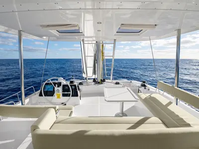 Cockpit of Grand Azure, a Bali 4.6 catamaran at Pirovac, Croatia