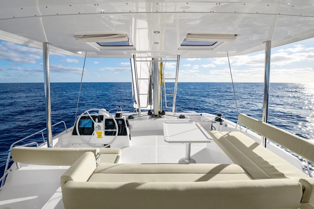 Cockpit of Grand Azure, a Bali 4.6 catamaran at Pirovac, Croatia