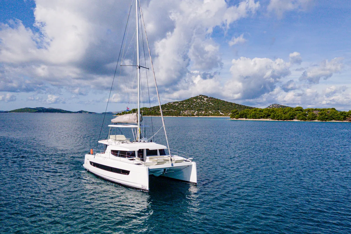 Exterior view of Grand Azure, a Bali 4.6 catamaran at Pirovac, Croatia