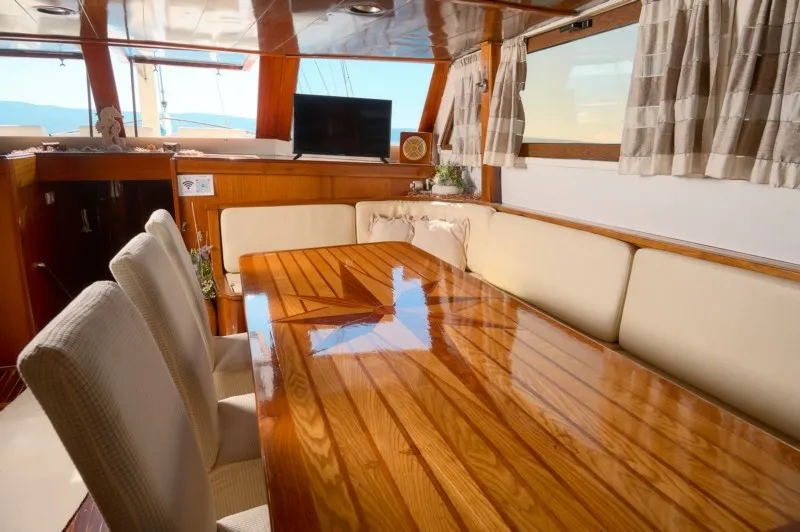 Salon of AGORA, a Custom Made Agora motor yacht at Jesenice, Croatia