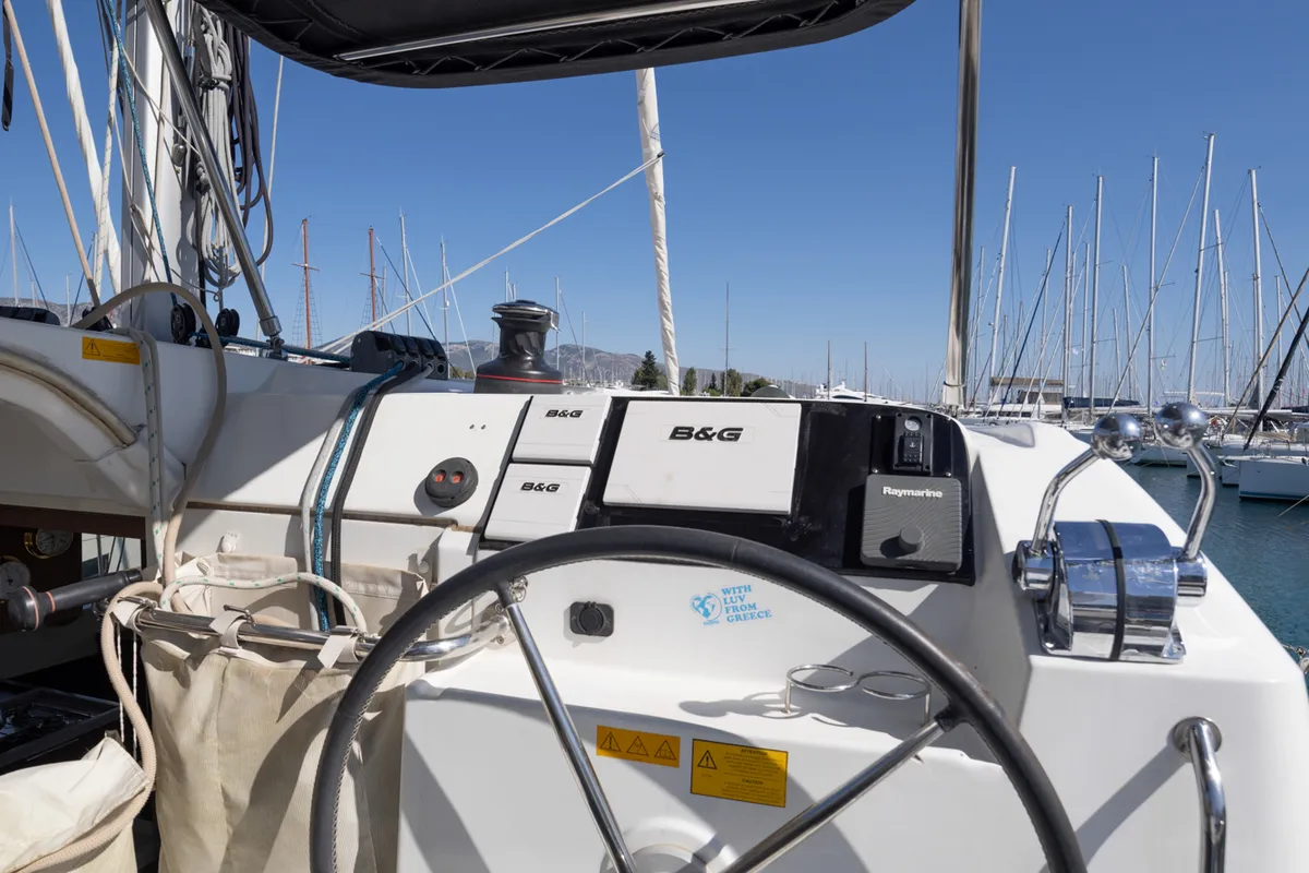 Deck of Serendipity, a Lagoon 40 catamaran at Athens, Greece