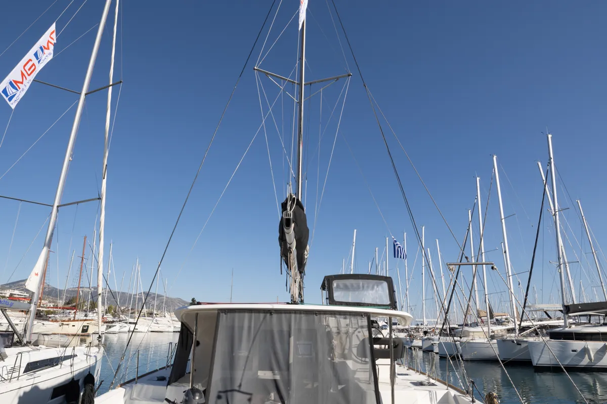 Exterior view of Serendipity, a Lagoon 40 catamaran at Athens, Greece