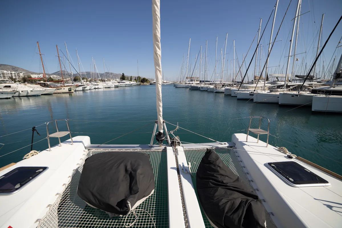 Deck of Serendipity, a Lagoon 40 catamaran at Athens, Greece