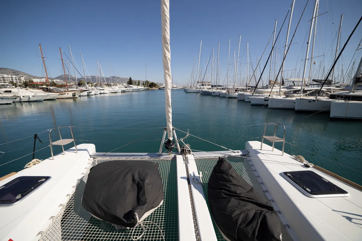 Deck of Serendipity, a Lagoon 40 catamaran at Athens, Greece
