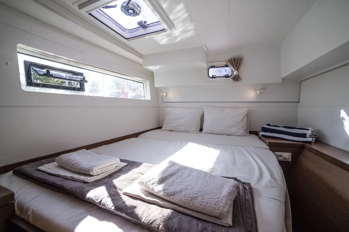 Cabin on Serendipity, a Lagoon 40 catamaran at Athens, Greece