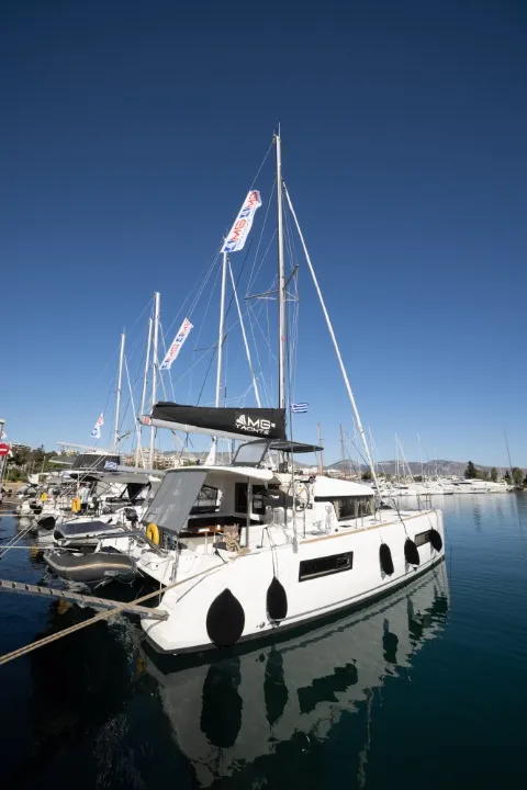 Exterior view of Serendipity, a Lagoon 40 catamaran at Athens, Greece