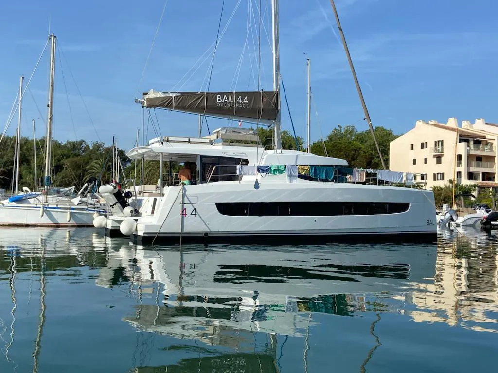 Exterior view of Enterprise, a Bali 4.4 catamaran at Bodrum, Turkey