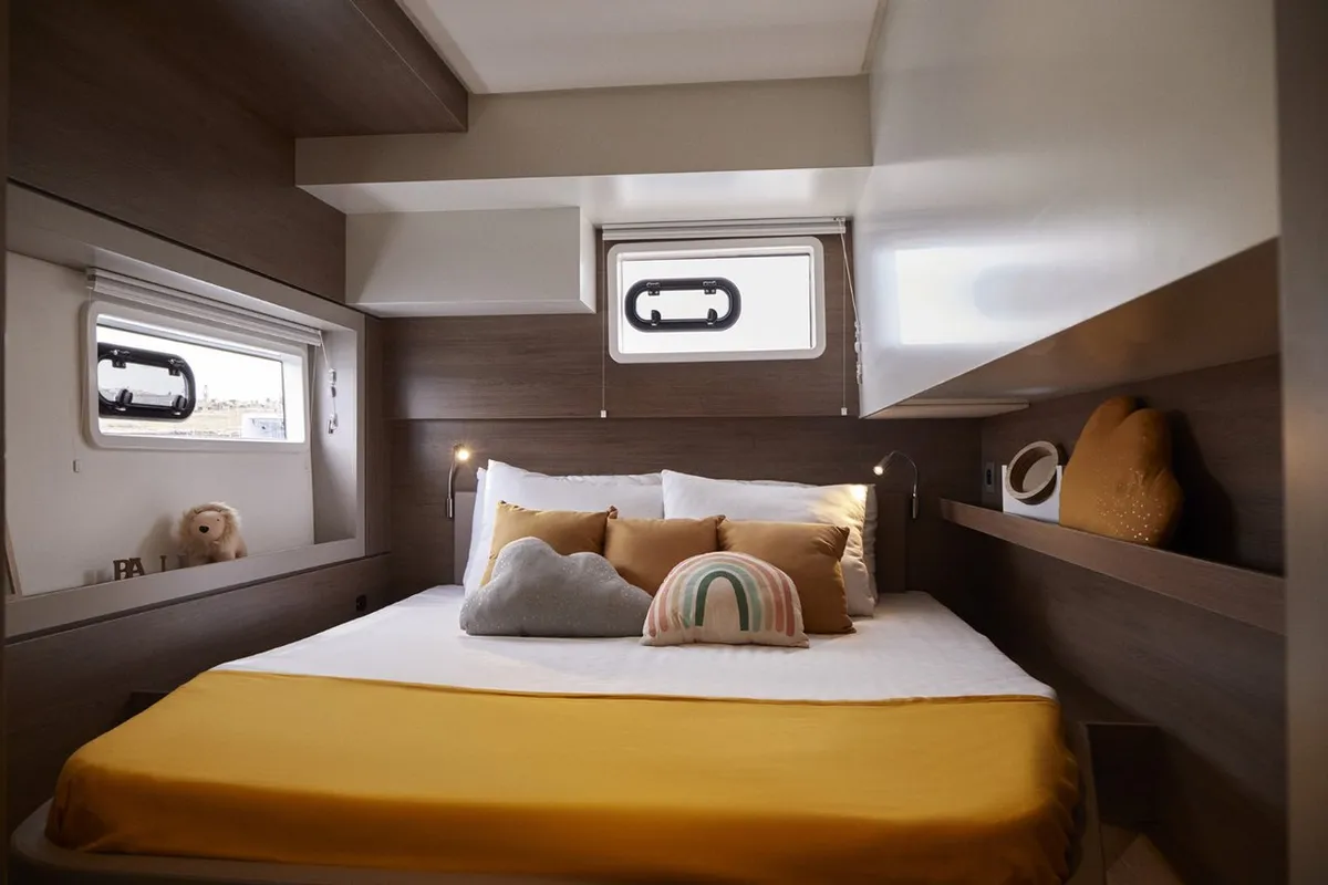 Cabin on Enterprise, a Bali 4.4 catamaran at Bodrum, Turkey