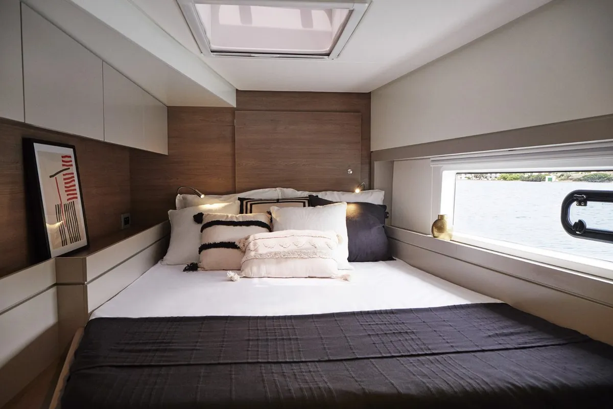 Cabin on Enterprise, a Bali 4.4 catamaran at Bodrum, Turkey