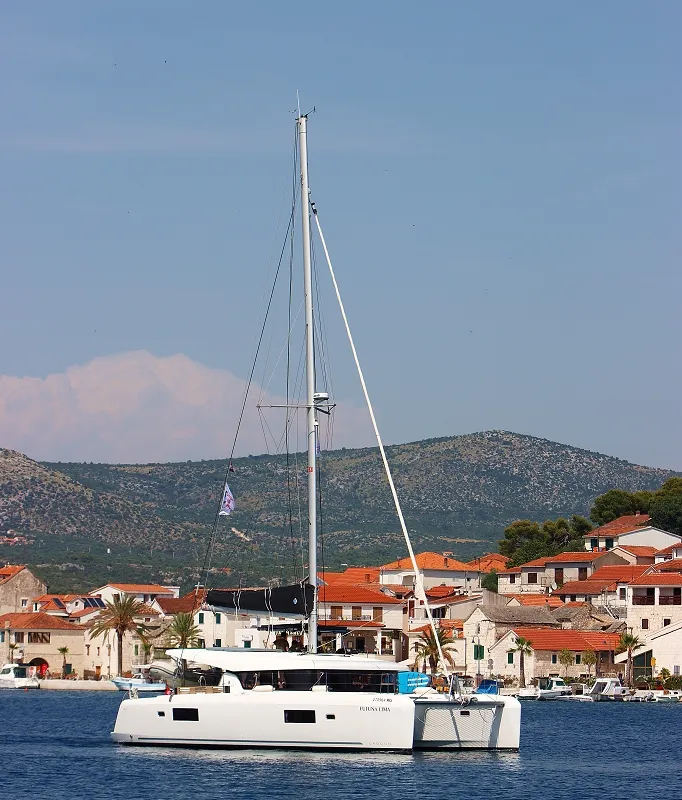 Exterior view of Futuna Lima, a Lagoon 42 catamaran at Općina Rogoznica, Croatia