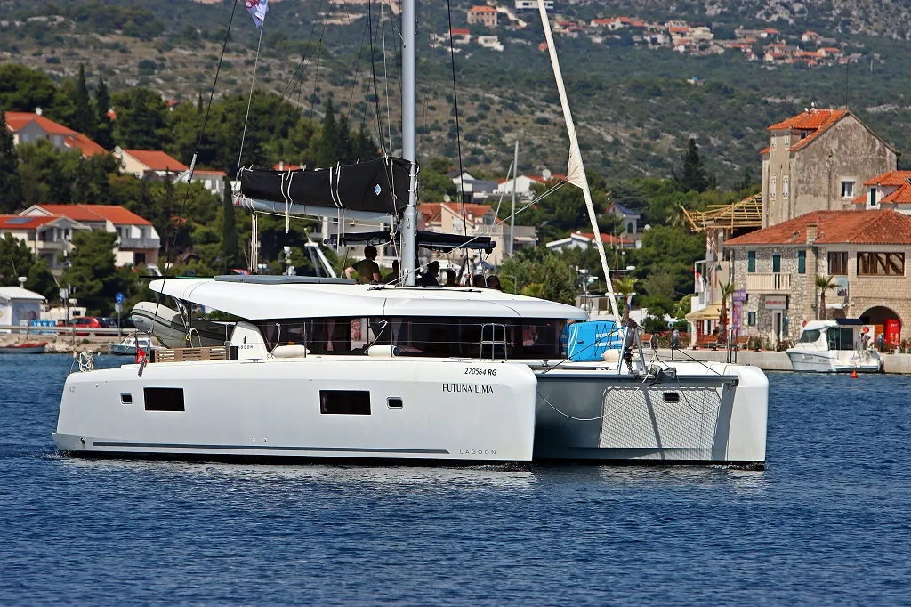 Exterior view of Futuna Lima, a Lagoon 42 catamaran at Općina Rogoznica, Croatia