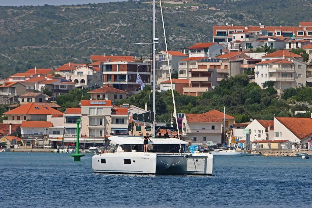 Exterior view of Futuna Lima, a Lagoon 42 catamaran at Općina Rogoznica, Croatia