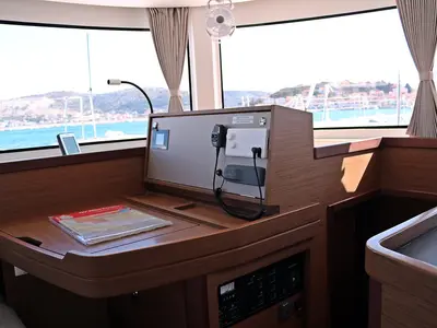Cockpit of Futuna Lima, a Lagoon 42 catamaran at Općina Rogoznica, Croatia