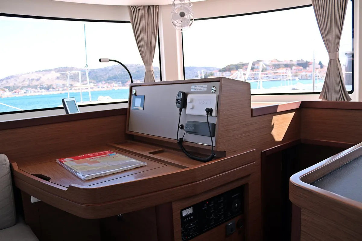 Cockpit of Futuna Lima, a Lagoon 42 catamaran at Općina Rogoznica, Croatia